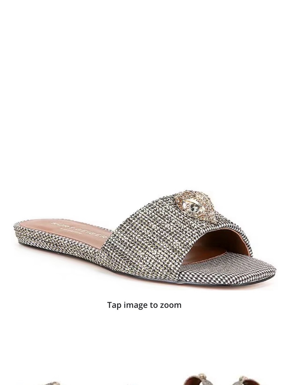 Kurt Geiger Silver Woven Slide Sandal with Crystal Embellishment